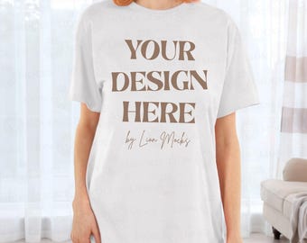 Gildan 64000 Shirt Mockup White G64000 Woman Mockup, Lifestyle Setting, Digital Download