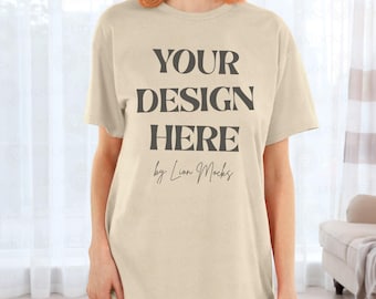 Gildan 64000 Sand Mockup, G64000 Home Lifestyle Setting Woman Mockup (Digital Download)
