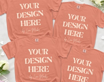 Comfort Colors 1717 Group Shirt Mockup, CC1717 Flatlay Wedding Terracotta T-Shirt Mockup
