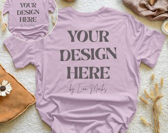 Bella Canvas 3001 Lilac Front and Back Mockup, BC3001 Boho Style Flatlay, Real Shirt Photo Mockup (Digital Download)