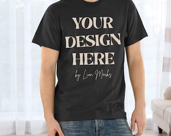 Gildan 64000 Shirt Mockup Black G64000 Real Man Mockup, Lifestyle Setting, Digital Download