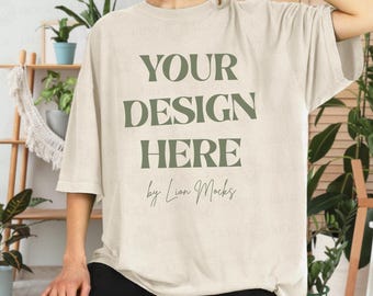 Ivory Comfort Colors 1717 Oversized Shirt Mockup, CC1717 Lifestyle Setting Real Female Model Mockup (Digital Download)