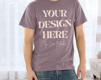 Paragon Gildan 64000 Shirt Mockup, G64000 Lifestyle Setting Real Man Mockup (Digital Download)