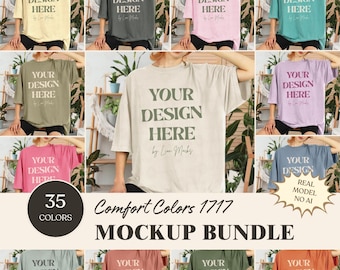 Comfort Colors 1717 Mockup Bundle, CC1717 Oversized Shirt Mock Up Pack for Print on Demand, Real Female Model in Lifestyle Setting