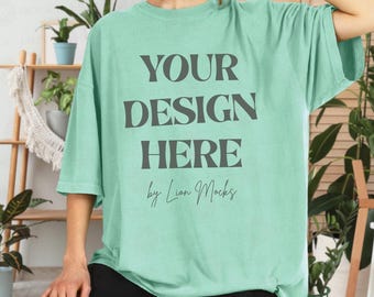 Comfort Colors 1717 Oversized Shirt Mockup, Island Reef CC1717 Real Woman Mockup, Lifestyle Setting (Digital Download)