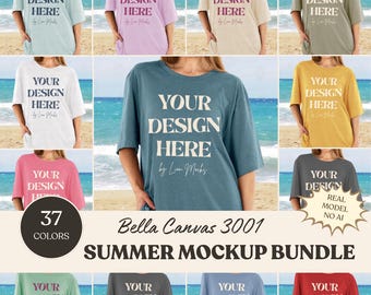Bella Canvas 3001 strandmodelbundel, BC3001 oversized shirt zomermodellen, echt modelmodel (digitale download)