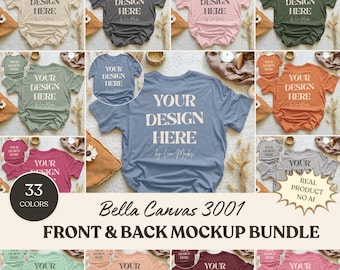 Bella Canvas 3001 Front and Back Mockup Bundle, BC3001 Flatlay Boho Style Mockups, Real Product Photography (Digital Download)