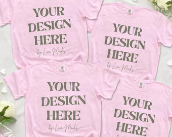 Comfort Colors 1717 Group Shirt Mockup, CC1717 Flatlay Wedding Blossom T-Shirt Mockup