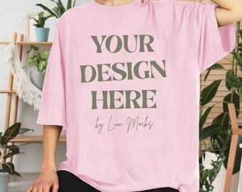 Blossom Comfort Colors 1717 Oversized Shirt Mockup, CC1717 Lifestyle Setting Real Female Model Mockup (Digital Download)