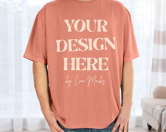 Comfort Colors 1717 Terracotta Oversized Shirt Mockup, CC1717 Lifestyle Setting Real Male Model Mockup (Digital Download)