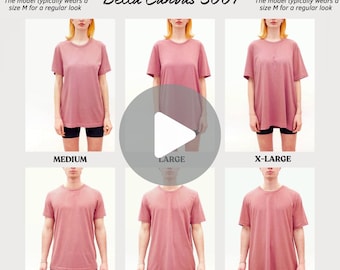 Bella Canvas 3001 Video Mockup Women Men Size Comparison Video Guide BC3001 Heather Mauve Shirt Mock
