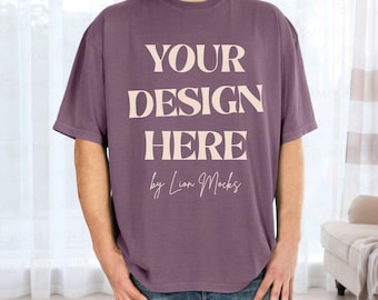 Berry Comfort Colors 1717 Mockup, CC1717 Lifestyle Setting Real Male Model Mockup (Digital Download)