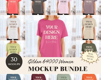 Gildan 64000 Shirt Mockup Bundle, G64000 Real Female Model Lifestyle Setting Mockups for Print on Demand (Digital Download)