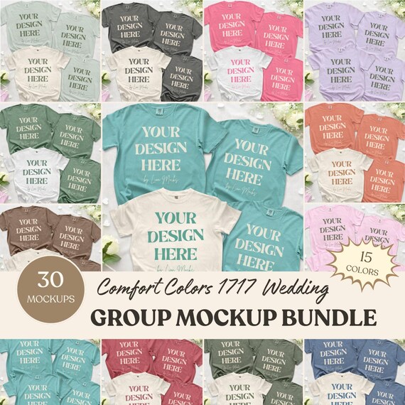 Comfort Colors 1717 Group Mockup Bundle, CC1717 Flatlay Bachelorette Multiple Shirt Mockups for Print on Demand, 1717 Flat lay Group Mockups