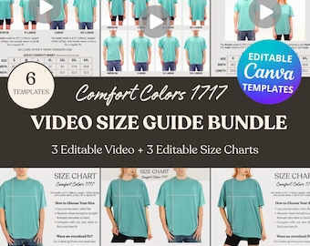 Editable Comfort Colors 1717 Video Mockup Bundle, CC1717 Men and Women Video Size Chart Customizable Canva Template (Digital Download)