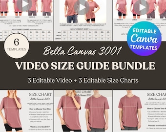 Editable Bella Canvas 3001 Video Mockup Bundle, BC3001 Men and Women Video Size Chart Customizable Canva Template (Digital Download)