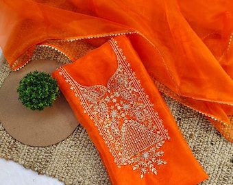 Salwar Kameez de organza color naranja bordado a mano: trabajo de zardozi, traje punjabi para bodas