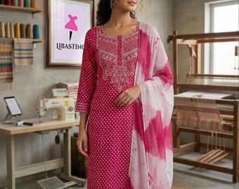 Rayon Rani Pink Kurti Suit ready-to-wear set | Indiaas etnisch kostuum voor dames