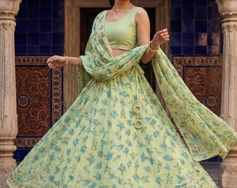 Kota Doria Lehenga Choli voor dames: Gota Patti, kantwerk | Rok Indiase bruiloftsgast