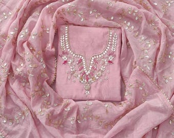 Handgeborduurd roze Salwar Kameez voor dames: handgemaakt Punjabi-kostuum voor bruiloften