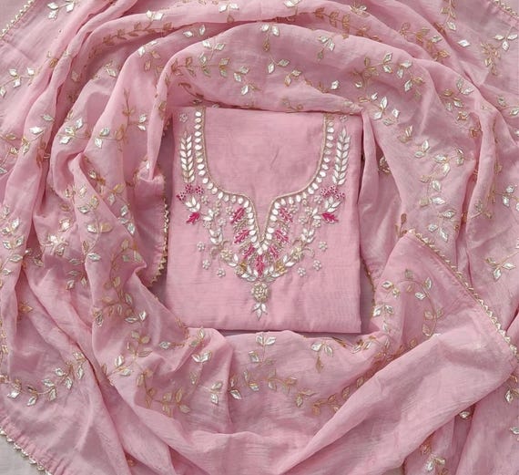 Hand Embroidered Pink Salwar Kameez for Women: Handmade Punjabi Suit for Weddings