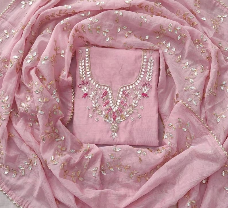Hand Embroidered Pink Salwar Kameez for Women: Handmade Punjabi Suit for Weddings Pink