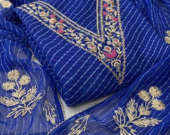 Handgeborduurd koningsblauw Georgette Salwar Kameez: Zardozi en pailletten, Punjabi-pak voor bruiloften