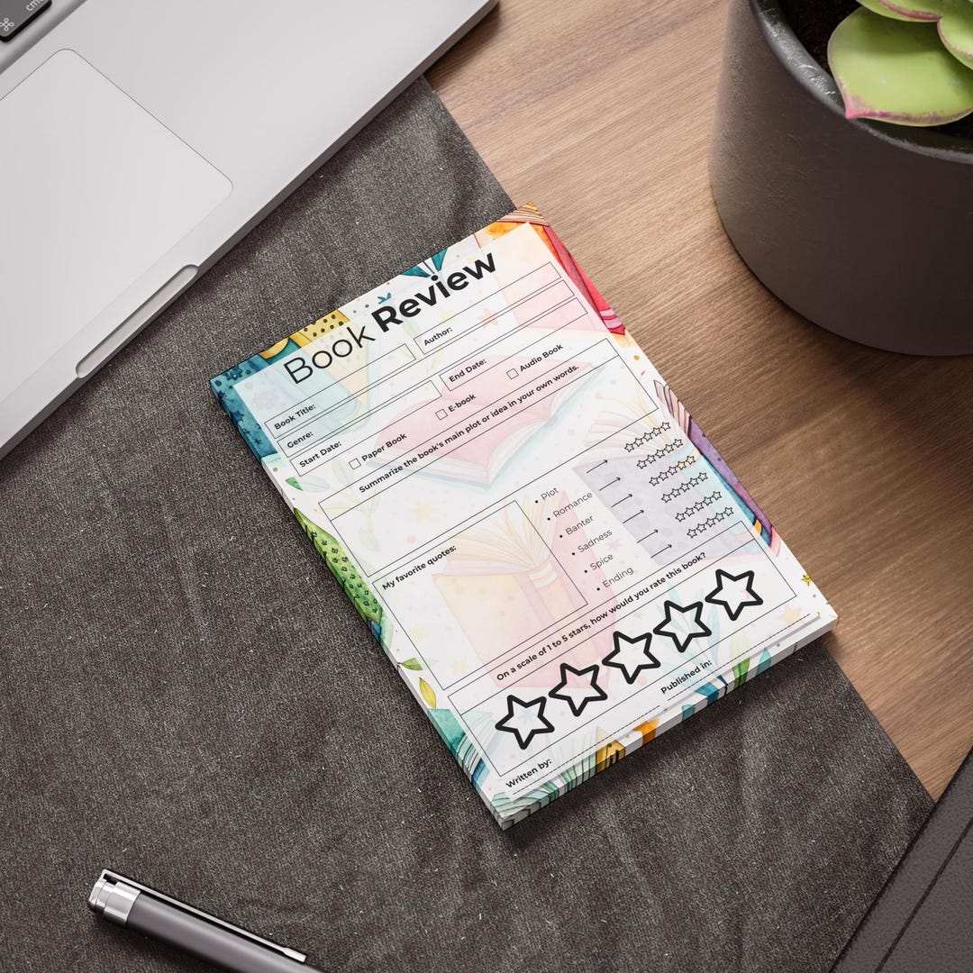 Book Review Notepad | Post-it Note Pad | Printable Reading Log, Rating ...