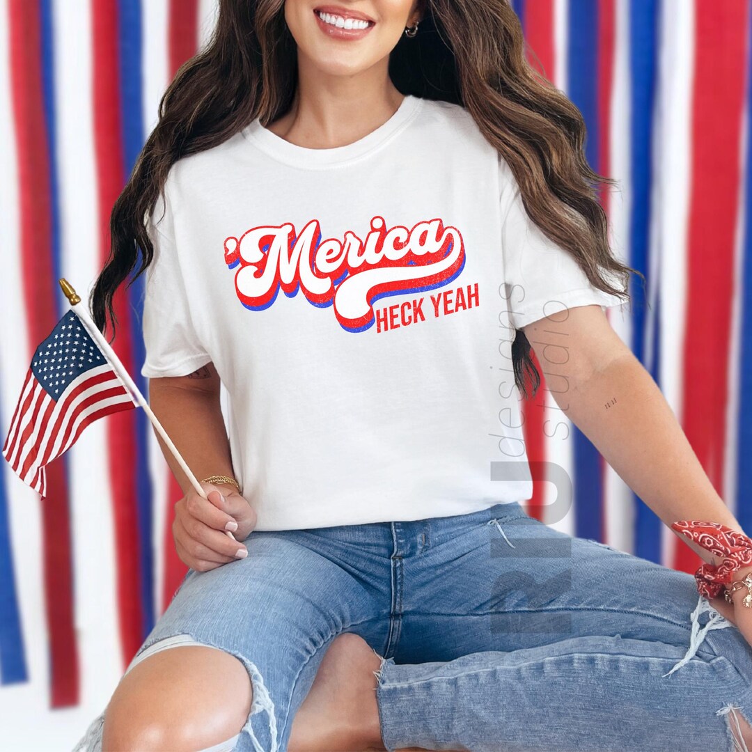 Retro Patriotic 'merica Heck Yeah T-shirt | Fourth of July Script Tee ...