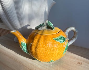 Vintage Bordallo Pinheiro Orange Teapot, Majolica Citrus Fruit Ceramic Teapot, Made in Portugal Pottery