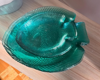 Vintage Arcoroc France Türkis Fischteller (12er Set) | Küsten Servierplatten