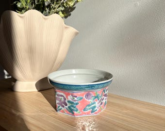 Maceta hexagonal de porcelana china vintage / Maceta floral de estilo chinoiserie rosa y azul / Famille Rose
