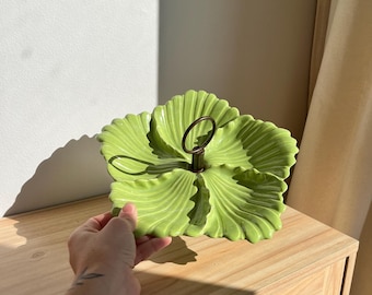 Bandeja para condimentos con diseño de hojas de col estilo vintage / Plato para condimentos de cerámica de mediados de siglo