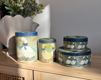 Vintage gansnestblikken | Winterblauwe linteenden | Boerderij keukendecoratieset