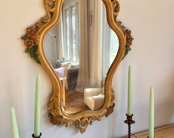 Vintage Syroco Ornate Gold Wall Mirror | Mid-Century Regency Gilt Frame | Decorative French Rococo Style