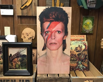 David Bowie Aladdin Sane Handmade Wood Poster 12x24