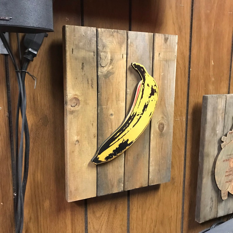Banana Warhol Peel Here 3D Handmade Wood Art 9.25x13.5