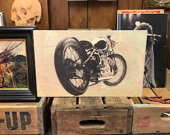 Triumph Motorcycle Cafe Racer Handmade Wood Poster 10.25x16.25