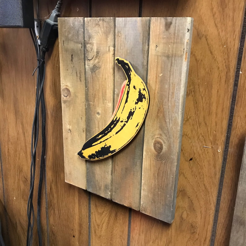 Banana Warhol Peel Here 3D Handmade Wood Art 9.25x13.5