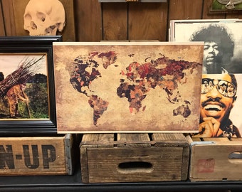 World Map Art Handmade Wood Poster 9.5x16.25
