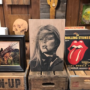 Brigitte Bardot Cigarello Handmade Wood Poster 10.25x16.25