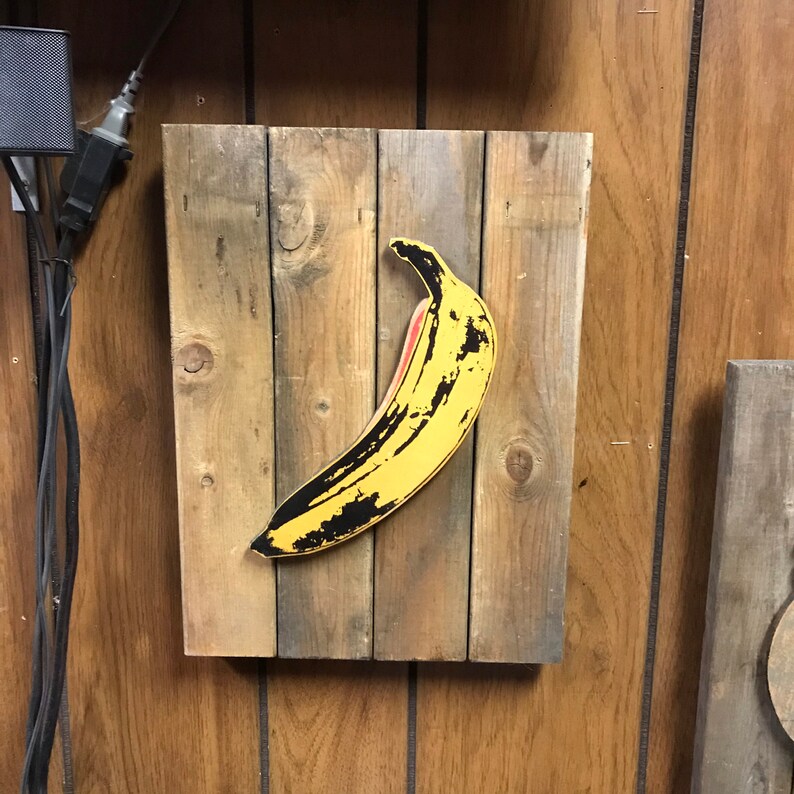 Banana Warhol Peel Here 3D Handmade Wood Art 9.25x13.5