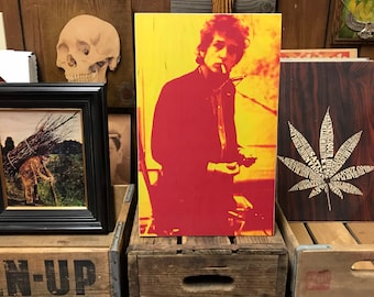 Bob Dylan Yellow Red Handmade Wood Poster 10.25x16.25
