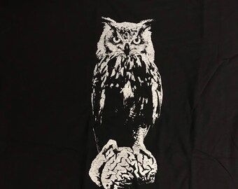 Wise Owl Bengalese Eagle Owl Brain Owlways On My Mind Tee T-shirt T Shirt Hand Screen Printed Wearable Art XL 100% Cotton