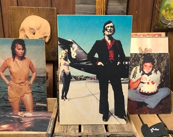 Hugh Hefner Playboy Airplane Handmade Wood Poster 10.25x16.25