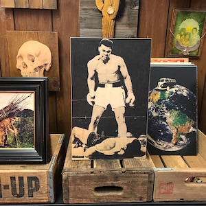 Muhammad Ali Sonny Liston Boxing Art Handmade Wood Poster 10.25x16.25