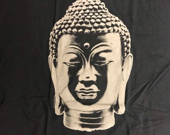 Buddha Statue Indigo Blue Tee T-shirt T Shirt Hand Screen Printed Wearable Art XL 100% Cotton