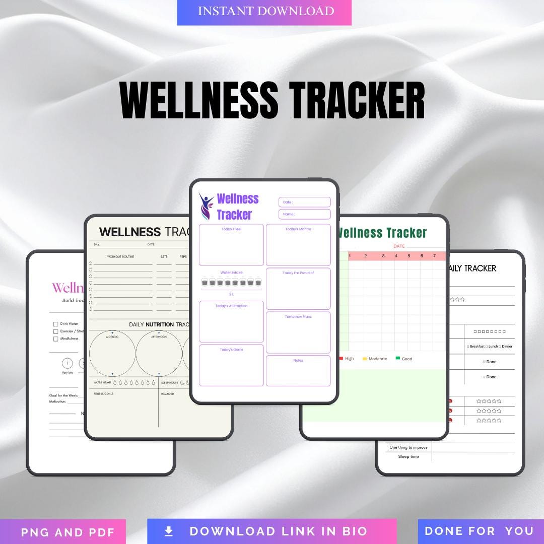 Holistic Wellness Tracker PNG PDF Daily Self Care Planner Journal ...