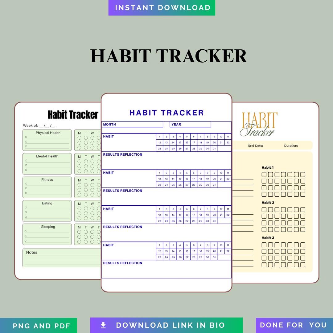 Fitness Habit Tracker PNG PDF Daily Workout Log Gym Progress Aesthetic ...
