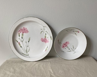 Vintage Midwinter Stonehenge Invitation Pattern, Pink Carnation Stoneware, Replacement Soup Cereal Bowl, Salad Lunch Plate, England 1970s
